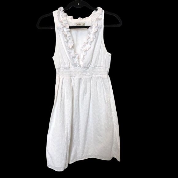 Old Navy White 100% Cotton Dress Sleeveless V neck elastic at waist Small - Picture 2 of 9